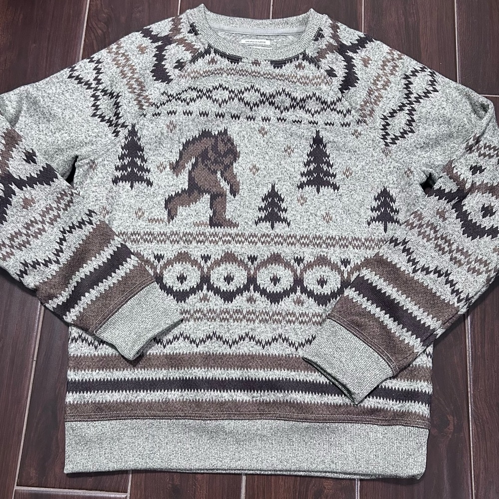 Lucky Brand Grey Label Shearless Fleece Sweater Men's M Bigfoot Nordic Novelty